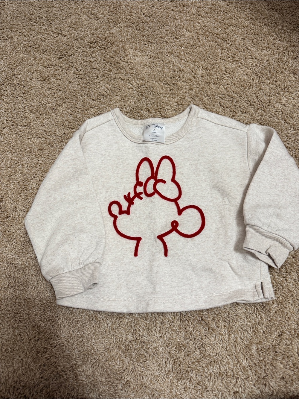 Disney Cream Kids Sweatshirt with Red Minnie Outline